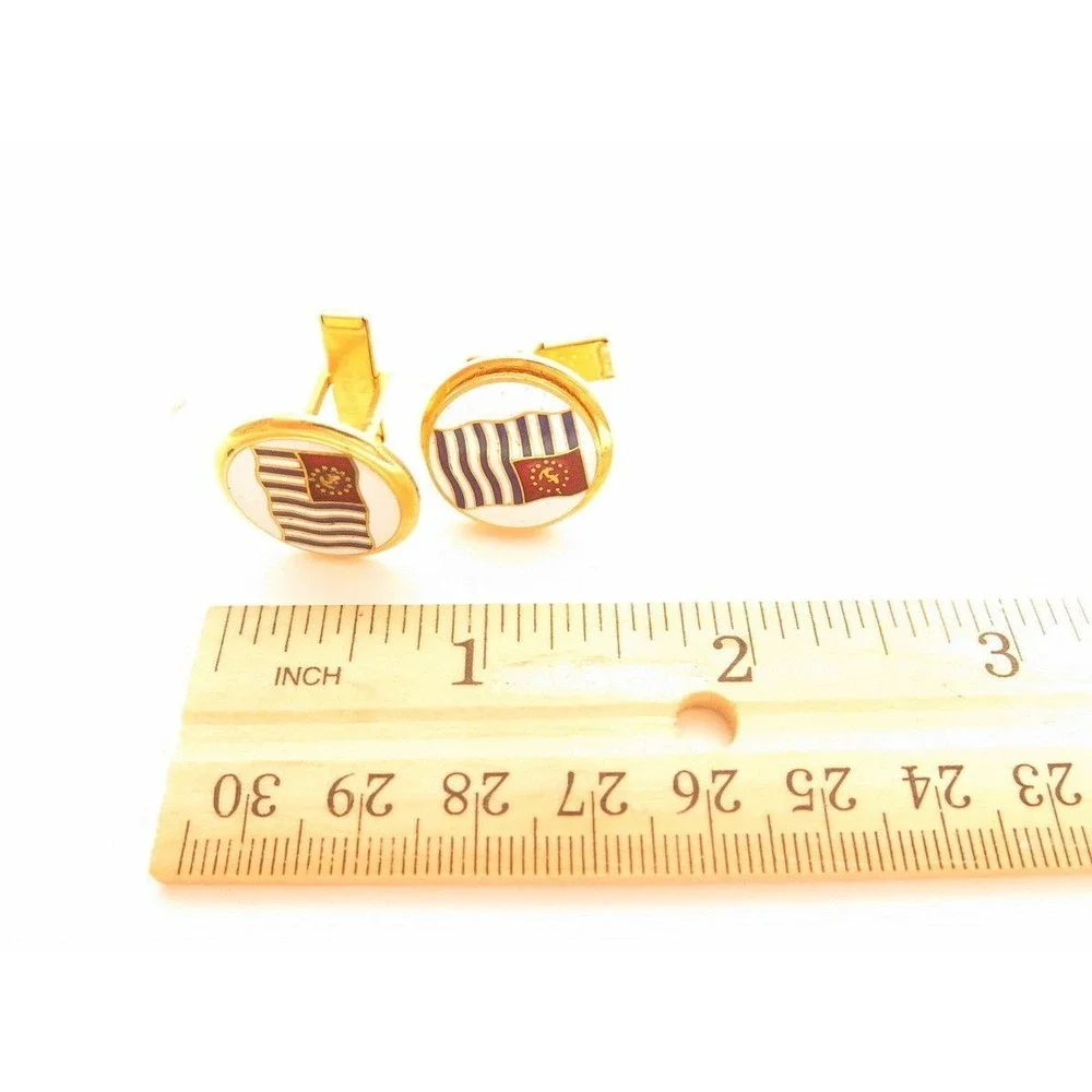 Vintage Flag White‎ & Blue Stripes Red Corner Anchor Gold CUFFLINKS GEMSCO